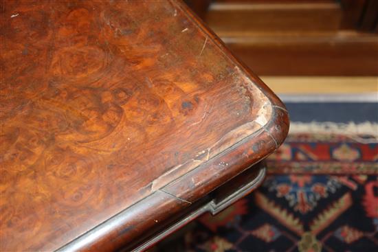 A Victorian burr walnut two drawer library table W.114cm